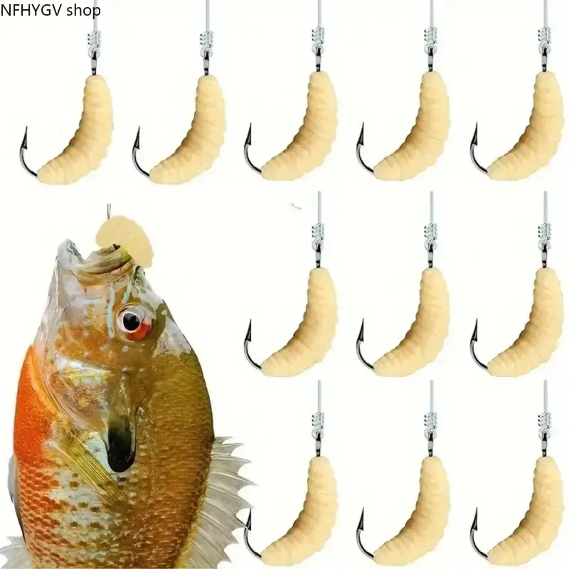 12 Pack Rubber Maggots Fishing Lures With Hooks, Soft Lifelike Artificial Worm Bait, Effective Freshwater Tackle For Bass Trout Bluegill, Ideal Present For Anglers And Fishing Enthusiasts