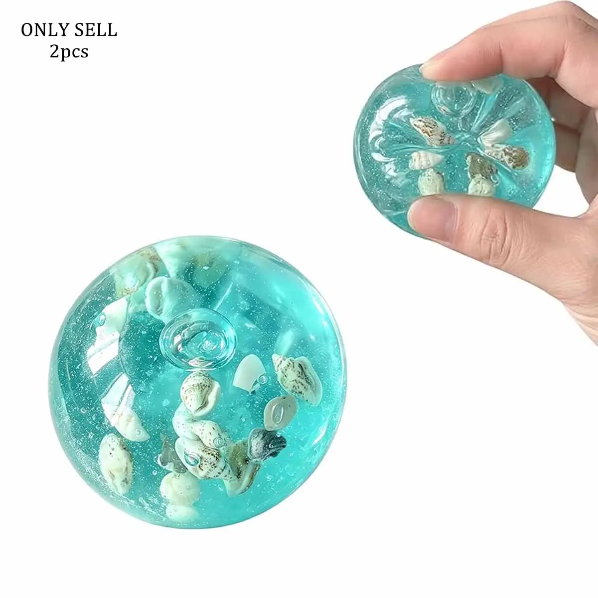 Ocean Shell Fidget Squishy Balls 2‑Pack, Clear Blue Jelly Squeeze Toy Filled With Real Shells, Anti‑Anxiety Sensory Desk Toy for Party Favors