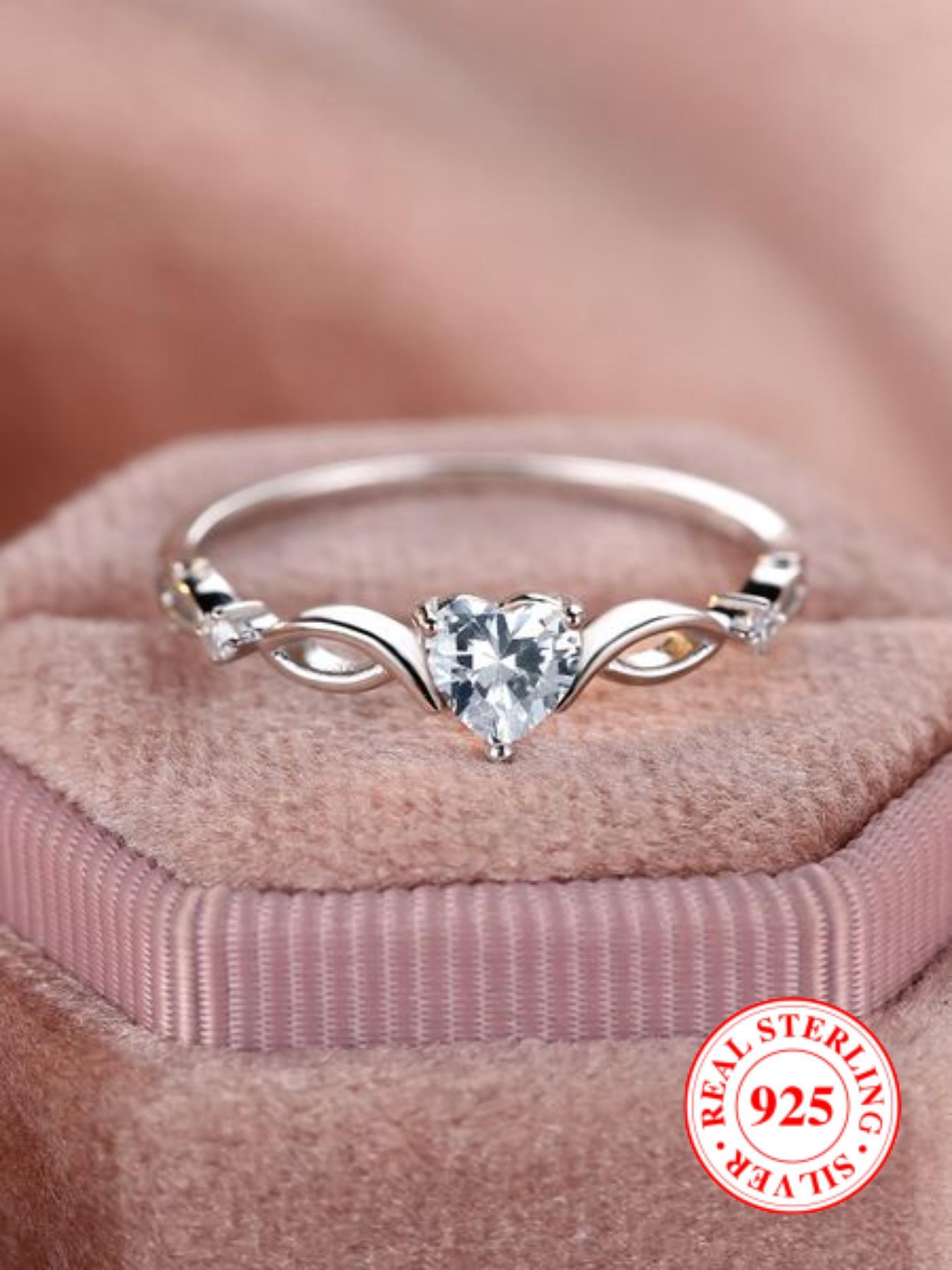 S925 Sterling Silver Fashion Colorful Heart Shaped Decor Ring, Promise Engagement Rings, Elegant Artificial Opal Decorated Ring for Women & Girls, Perfect Holiday Anniversary Birthday Gift, Valentine's Day Gift