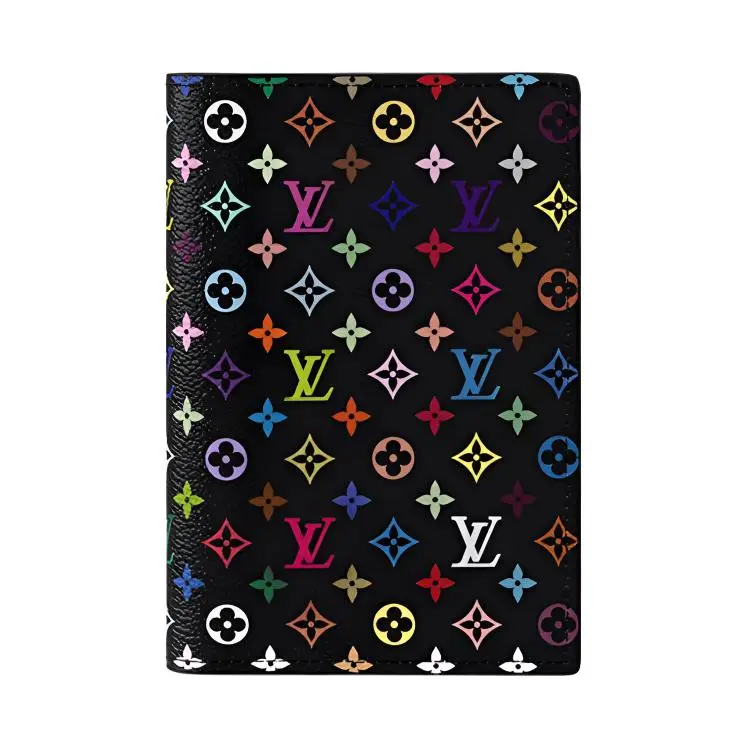 Louis Vuitton x Takashi Murakami Letter-Logo Flap Passport Case for Women – Black Tri-Color Coated Canvas