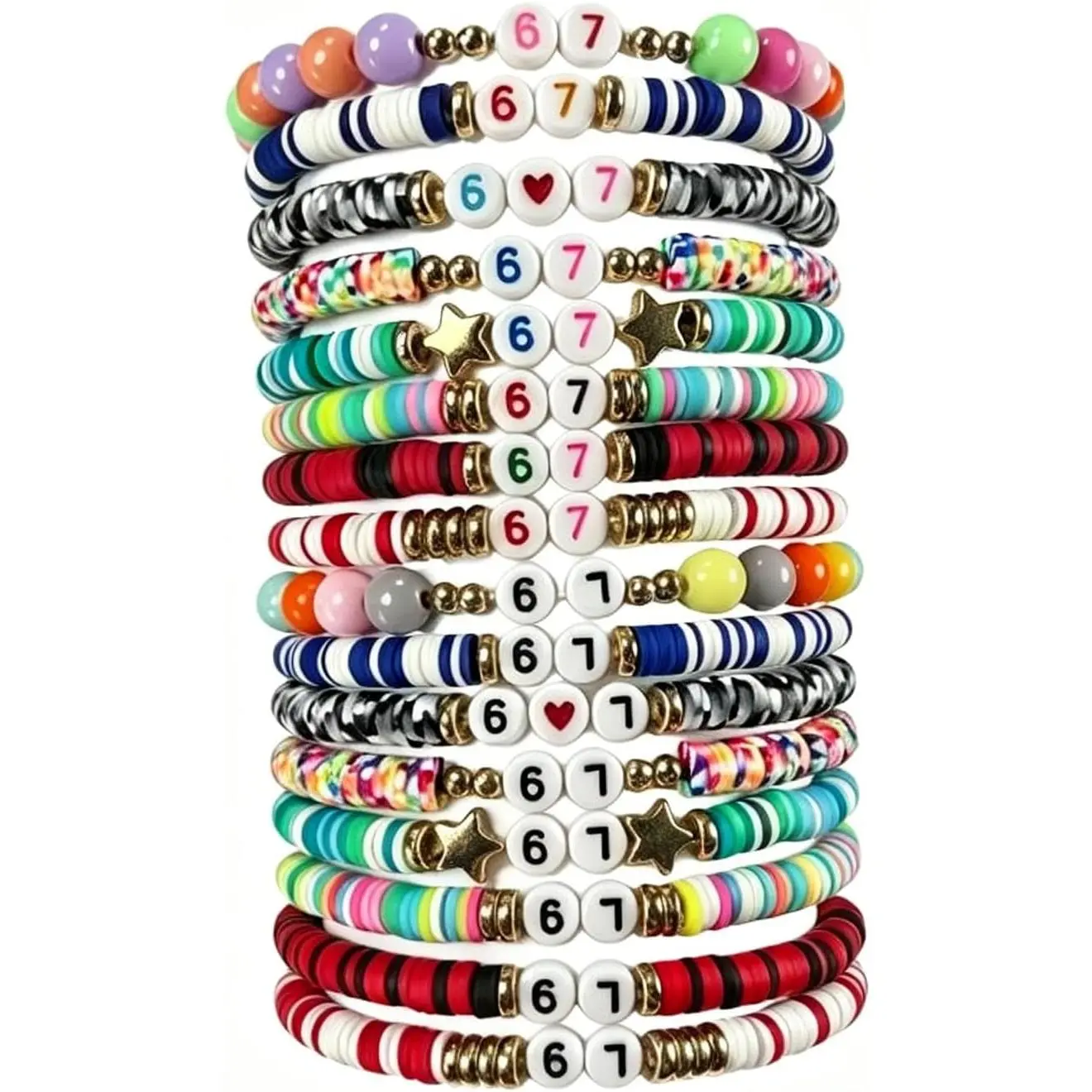 67 Bracelets for Teens, 16 count Funny Six Seven Meme Bracelets, Elastic Stretch Bracelets for Men Women, Novelty Party Favors  for Birthday, Valentine’s Day, Christmas Stocking Stuffers