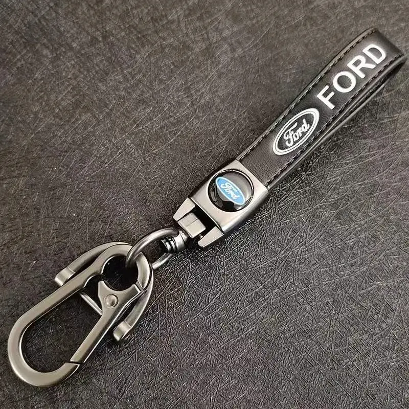 High Quality Leather Car Logo Keychain Key Ring Chain Key Holder Gifts For Ford Mustang F150 Super Ranger Bronco Duty F350 Expedition Escape Auto Accessories