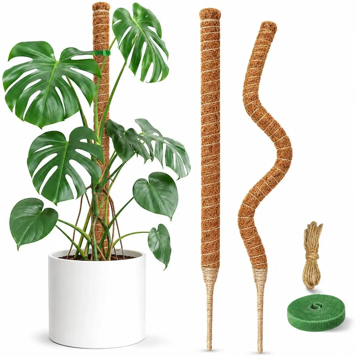2-Pack 26.8-Inch Synthetic Coir Fiber Moss Poles - Bendable Flexible Plant Support Stakes, Garden Trellis Sticks for Potted Monstera, Pothos (Indoor/Outdoor Growth Support)