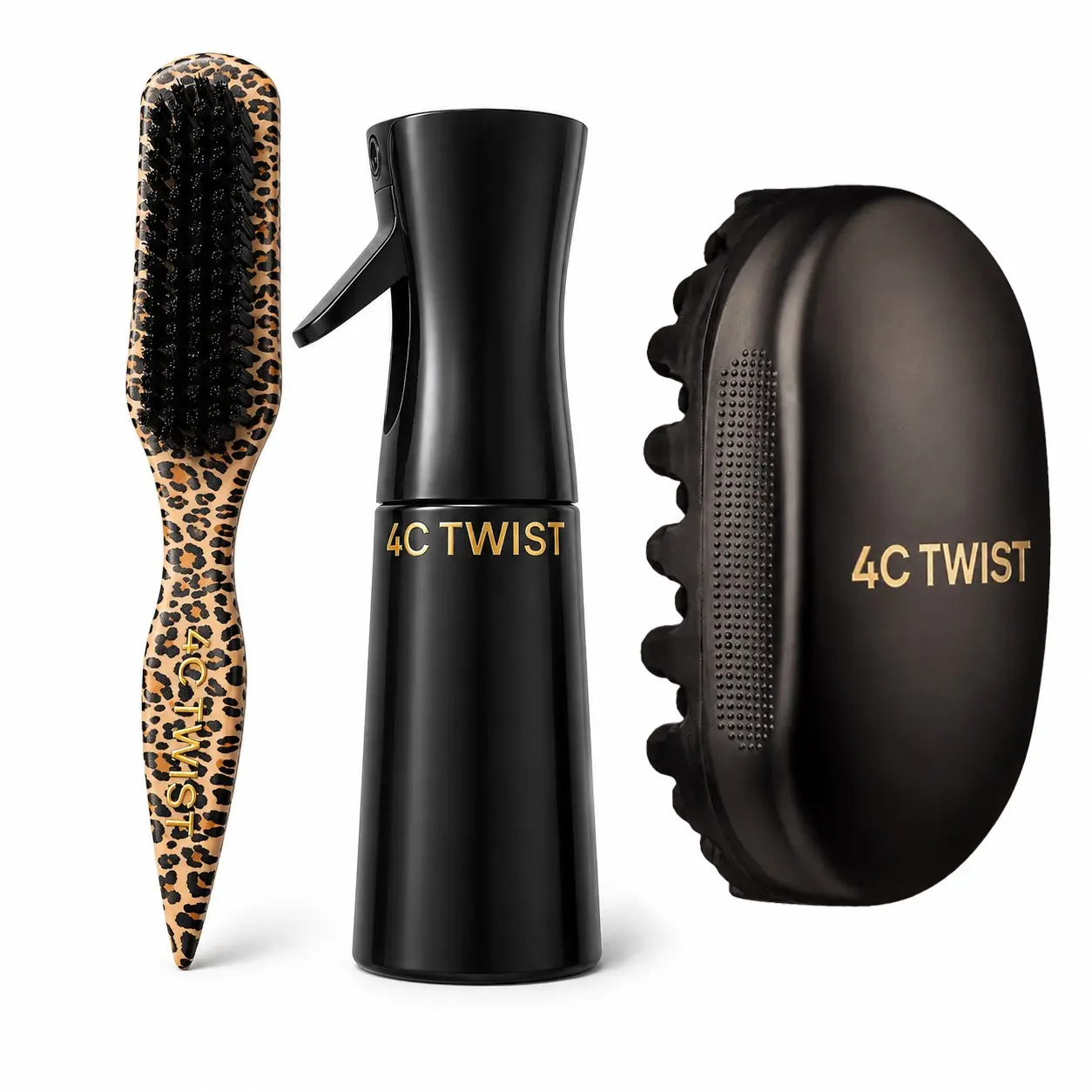 3PCS 4C Twist Hair Styling Set, Freeform Twist Sponge Brush Kit with Continuous Mist Spray Bottle & Leopard Styling Brush, Natural Hair Styling Tools for Coils, Locs, Waves & 4C Hair