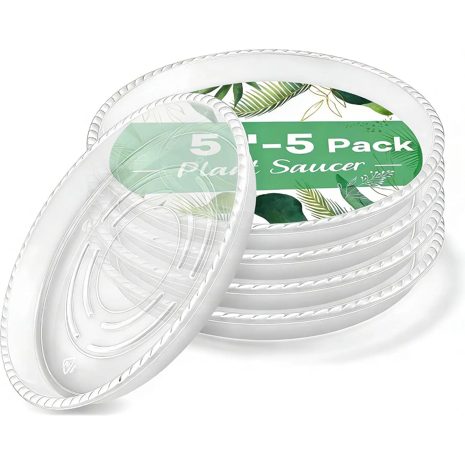 5 Pack 5 Inch Clear  Saucers, 5 7 9 11 13 15 Inch Plastic  Trays for Flower Pots  Drip Water Catcher Tray Indoors Outdoor (5 Inch)