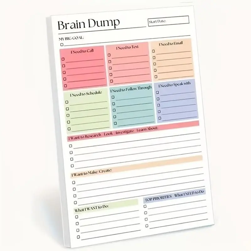 50-Page Brain Dump and To-Do Notebook, Ideal for Self-Planners, Project Managers, Productivity Planner, Minimalist Design, High-Quality Paper, Planning Tool, Self Improvement Journal