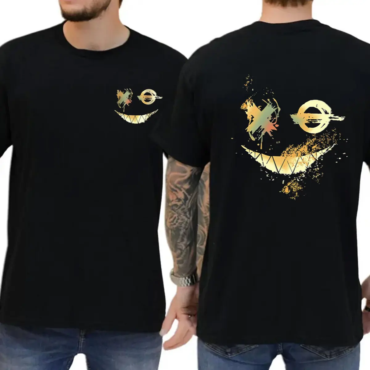 Men's Smile Graphic T-Shirt in 100% Cotton, Short Sleeve Crewneck Streetwear for All-Season Outfits, Soft & Machine Washable, Tshirt