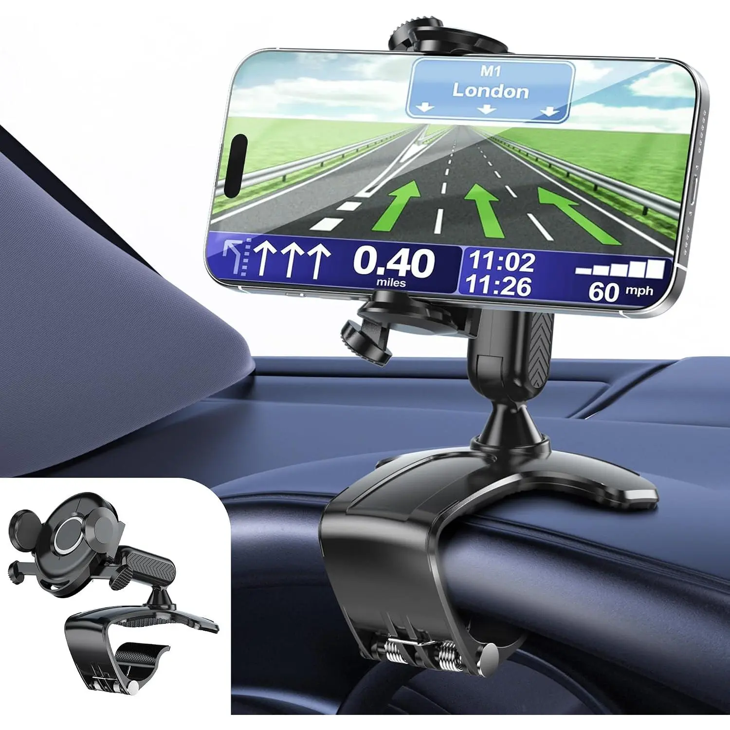 Phone Holder Dashboard Phone Mount, Upgraded 360  Rotation Multifunctional Clip Design,   Phone Mount Compatible with 4–7 Inch Cell Phones (Black)