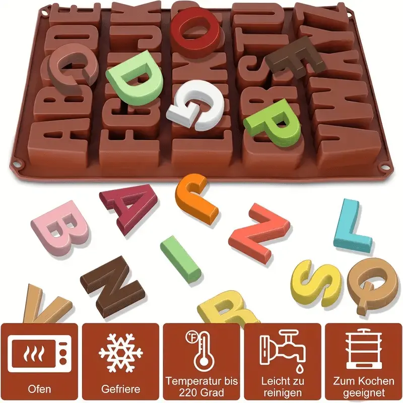 A Set of Large Letter Silicone Molds, 26 Letter Silicone Chocolate Molds, Suitable for Cake Party Event Supplies, A-Z Letters, Durable and Easy to Use Bakeware, Cake Decorating Tools