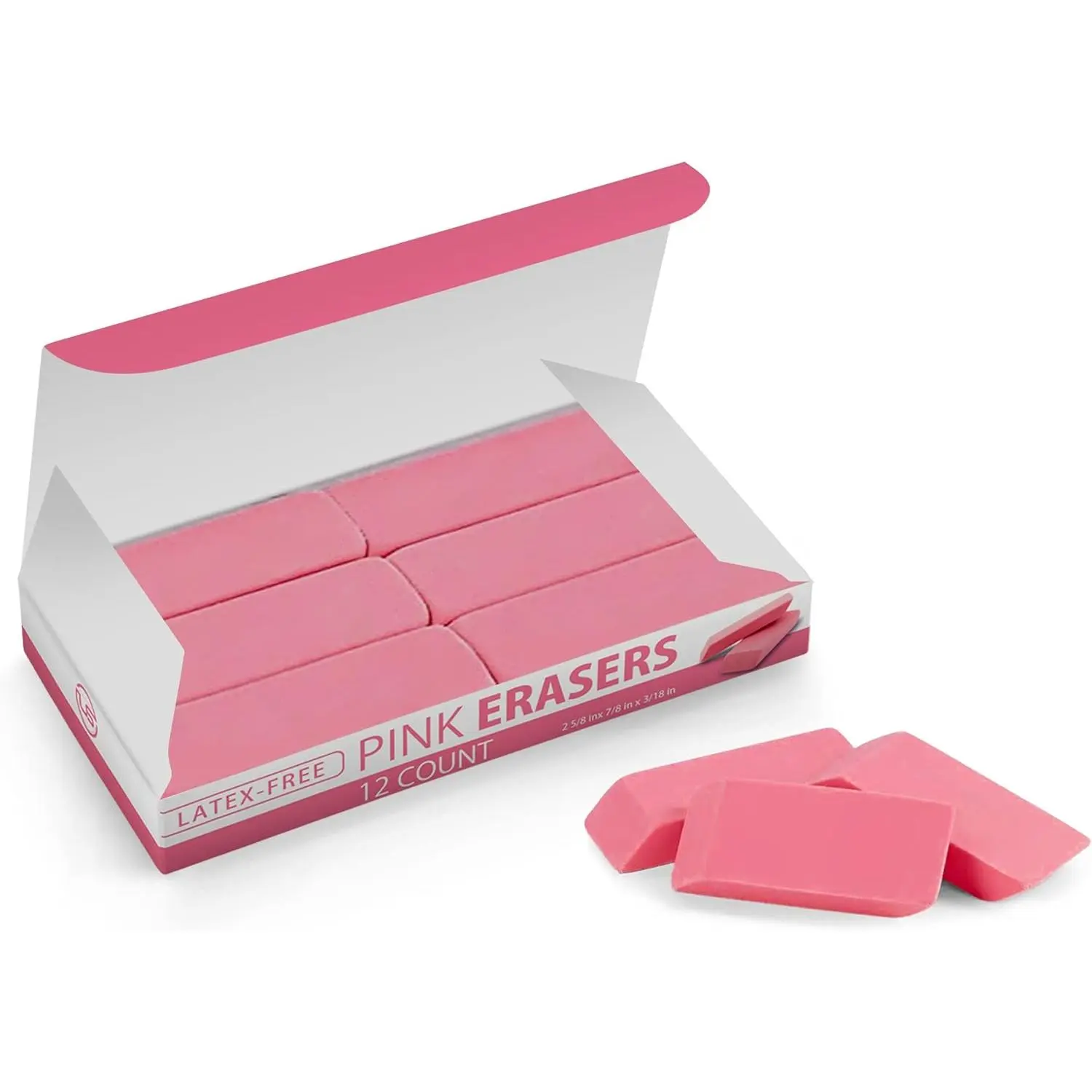 Erasers, 12 Count Rectangular Eraser Bulk Pack, Latex Free   Erasers for School Supplies, Art and Office
