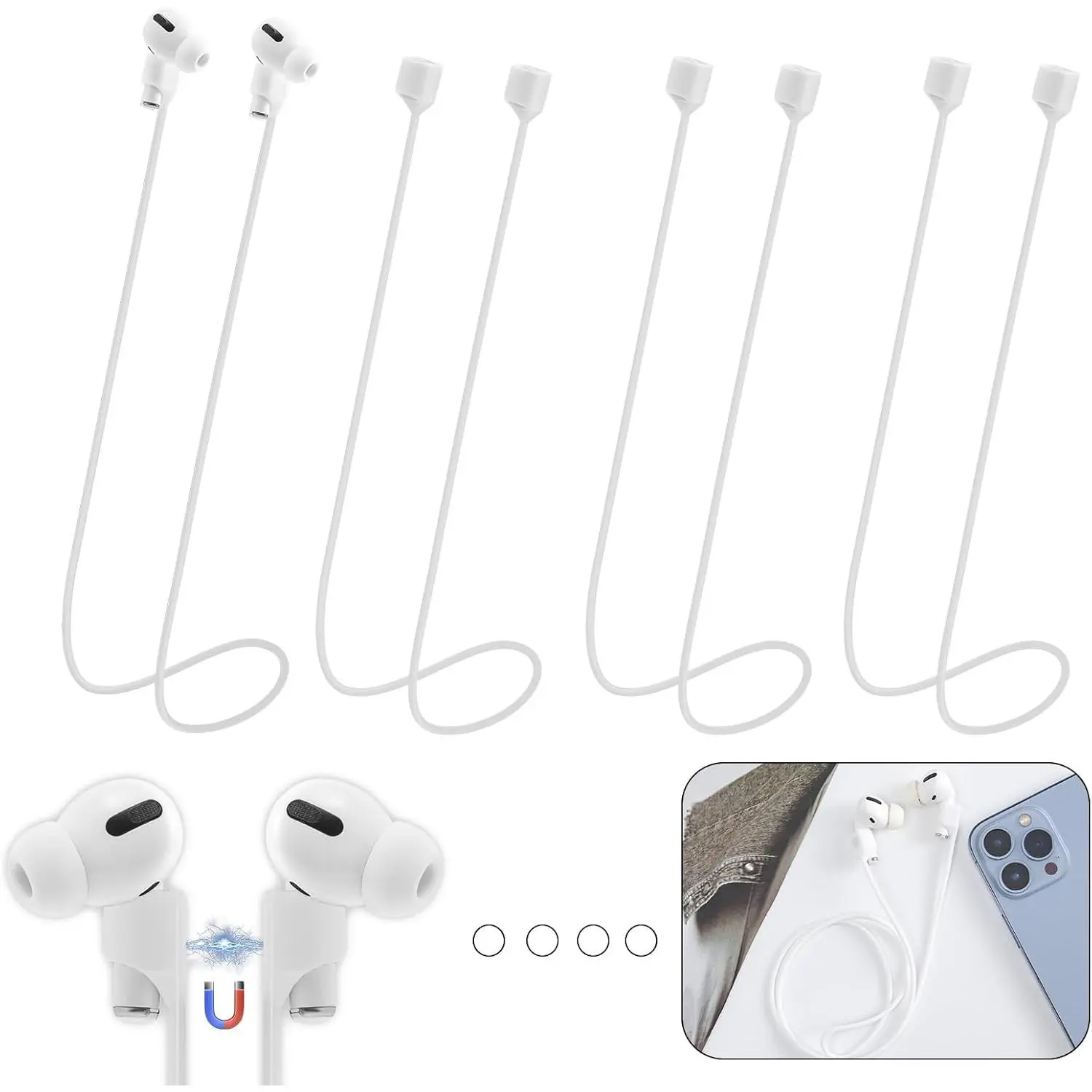 Anti-Lost Straps for AirPods,4 Pack Ultra   AirPods Strap Anti-Lost  Rope Cord,Soft   Lanyard Compatible with AirPods 1&2/ Pro /2nd/3rd (4 Pack White)