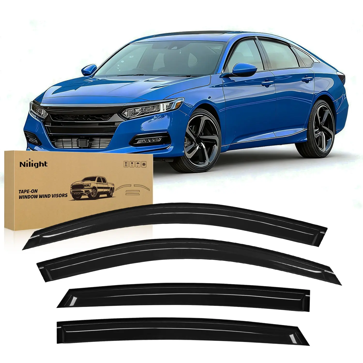 Nilight Window Rain Guards for Honda Accord 2018 2019 2020 2021 2022 2023, Window Wind Deflectors Vent Visors, Tape on-4PCS