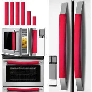 Set of 6 Refrigerator Door Handle Covers, Washable Fabric Appliance Handle for Fridge, Microwave, Stove, Dishwasher - Catch Stains, Dust, Fingerprints (Big Red)