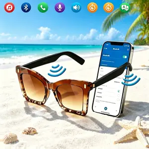 AI Bluetooth smart glasses, supporting multiple language APP translation, music glasses, in ear automatic detection switch, leopard print sunglasses, sweat proof, sun protection, sunglasses, suitable for travel, navigation, meetings, business