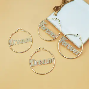 Xiaoqing New Style Exaggerated English Letter Hoop Earrings, Copper-Plated, Non-Fading Fashion Costume Jewelry, No Warning Applicable