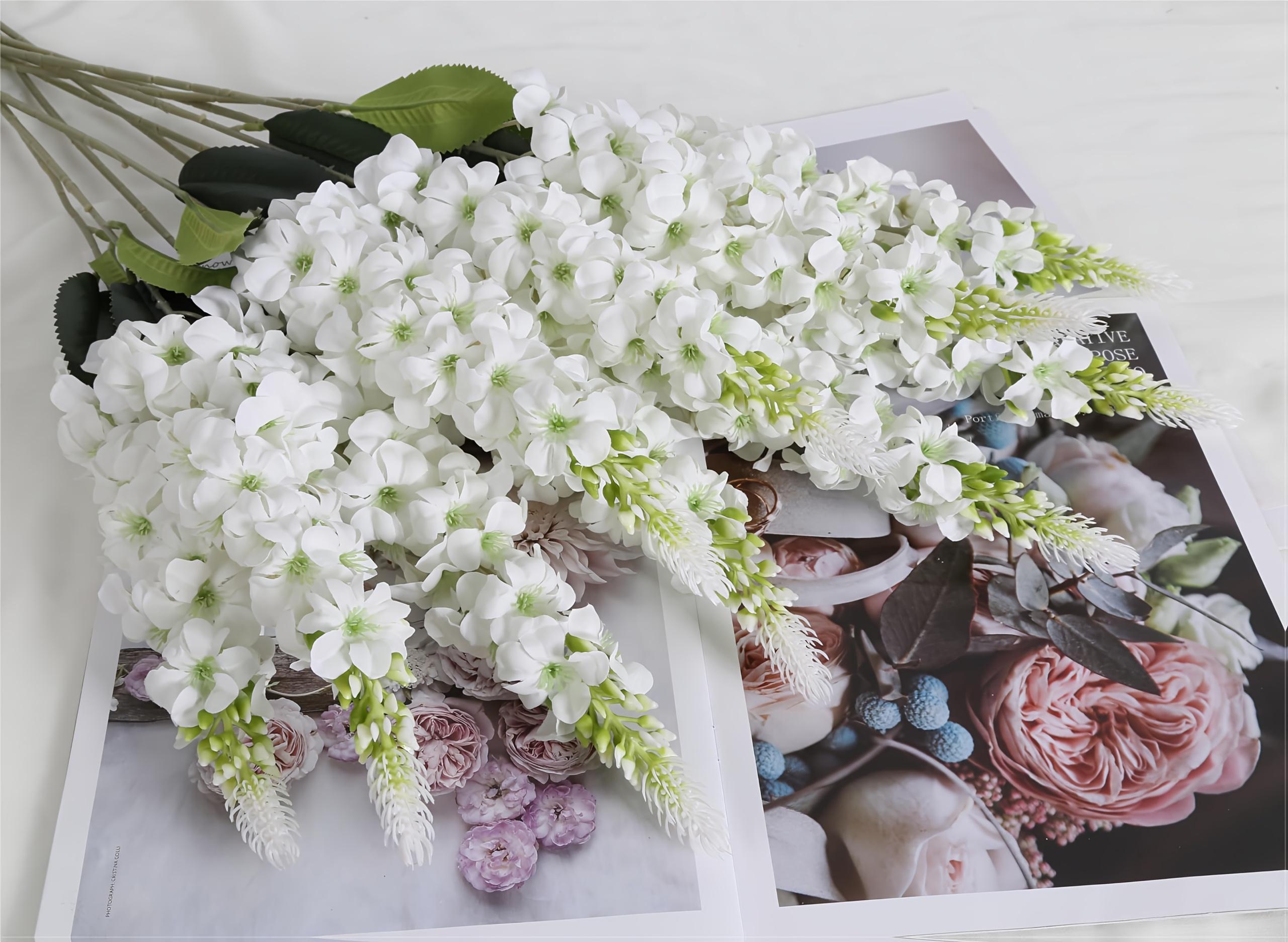 7 artificial geraniums - long-stemmed hyacinths suitable for home, outdoor, garden, wedding, and party decorations; plastic artificial flowers suitable for Easter, Valentine's Day, and centerpiece displays.