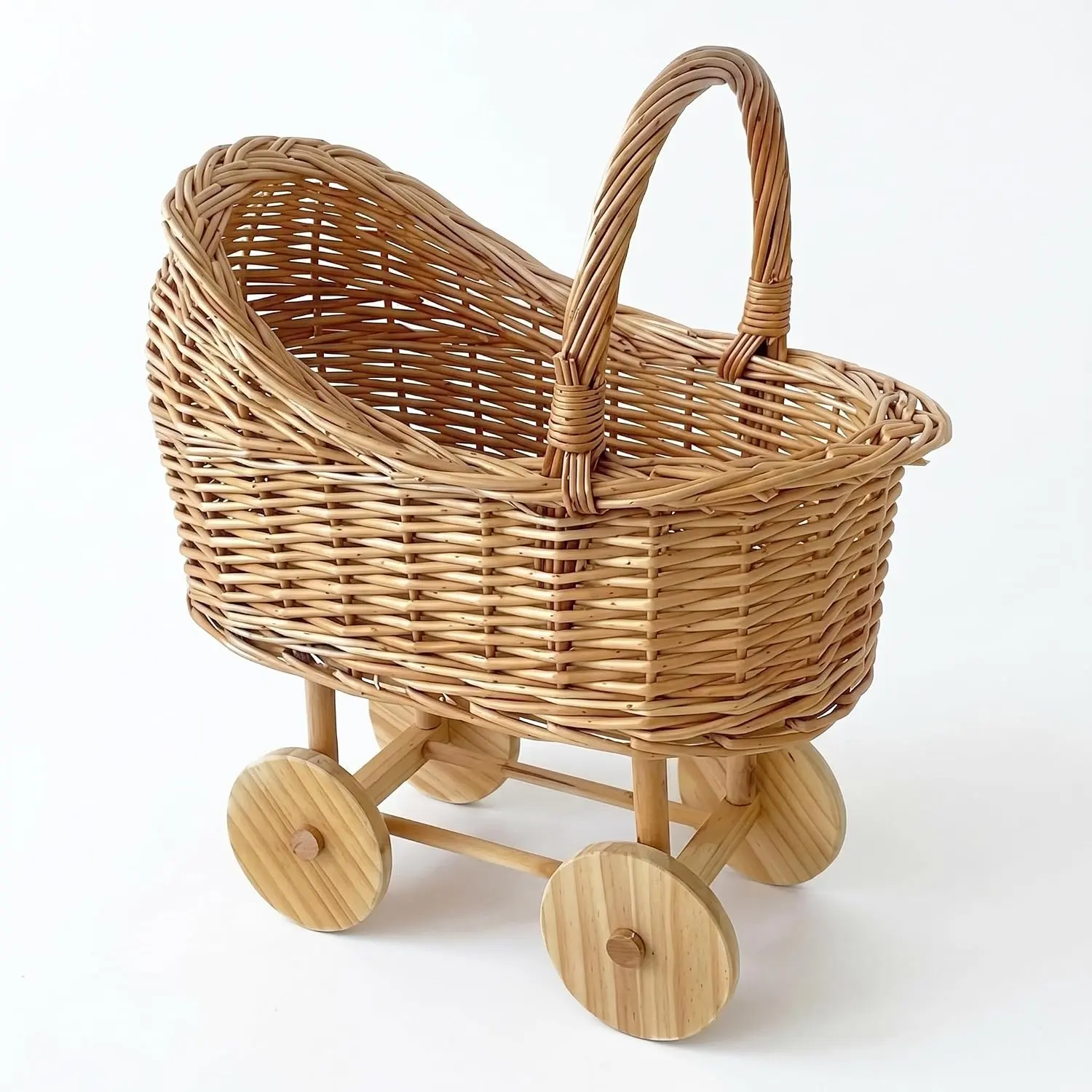 Retro Woven Rattan Stroller-Shaped Flower Basket with Handle - Handwoven Boho Vibes Decor for Baby Showers, Wedding Centerpiece, Floral Display & Gift Hampers