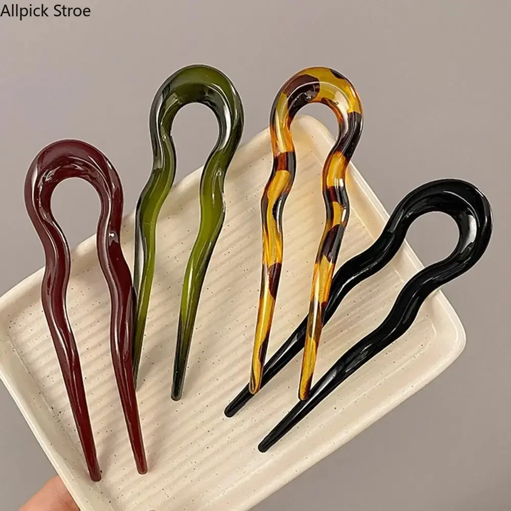 4PCS Tortoiseshell Hair Fork Sticks for Women, U-Shaped Acetate Hair Pins with Modern Geometric Design, Elegant French Twist Hair Accessories for Buns and Updos, Lightweight Hair Styling Tools for Daily Wear, Office, Weddings, Parties and Gifts tiktokshop