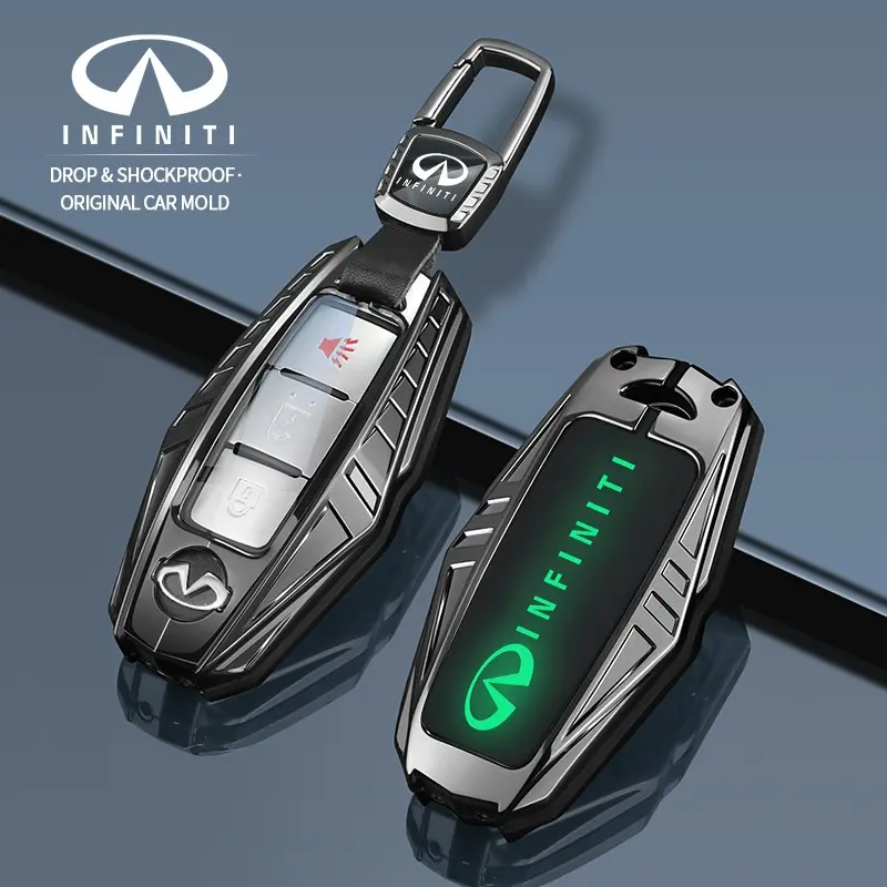 Zinc Alloy & Leather Combined Remote Key Housing,For Infiniti Q50L Q60 Q70L QX50 QX60 QX70 Edgy Mecha-Shaped Key Fob Protector, Car Key Cover, Anti-Collision Durable Practical Car Key Gadgets