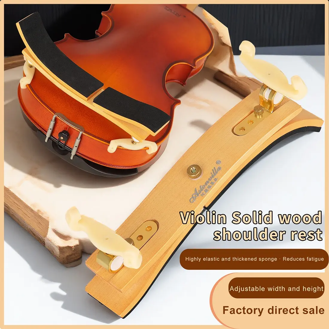 Astonvilla As-02 4/4 Wooden Violin Shoulder Rest, Foot, Ideal for 4 String Instruments, Durable and Comfortable Design