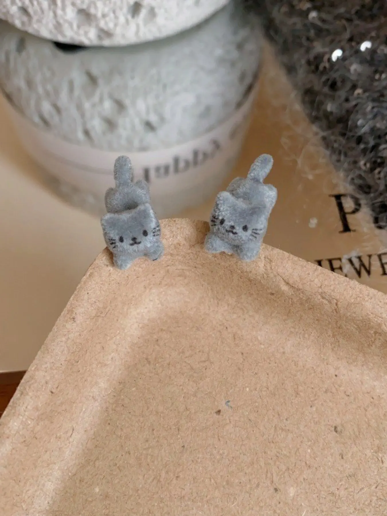 Cute Plush Cat Earrings for Women, Sweet Cartoon Kitty Studs, European Style Daily Accessory, Youthful and Versatile Jewelry