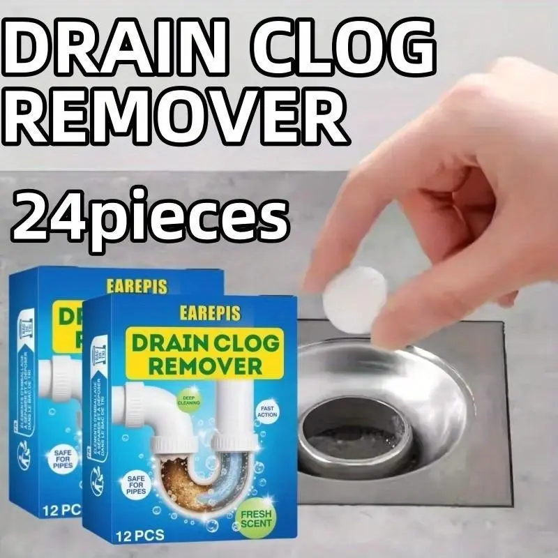 Multipurpose Drain Cleaning Tablets 24 Pack, Household Kitchen Cleaners, Effective Blockage Dissolver, Bad Smell Remover, Fits Bathroom, Toilet, Kitchen Sink, Sewer Pipes, Powerful Drain Cleaner