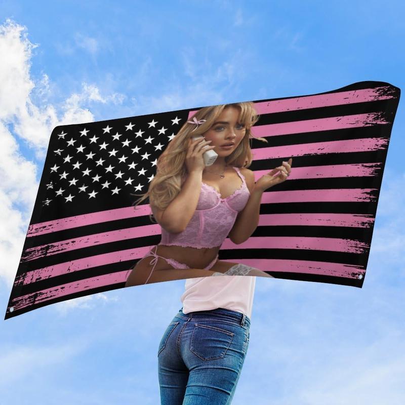 Pink Sabrina American Flag Carpenter ,Personalize Flags,for Bedroom,Funny Tapestry Poster For Decorate Clubs Tailgates Yard University Dormitories Living Room Decorative Light Decoration Velvet Design Peach Wall