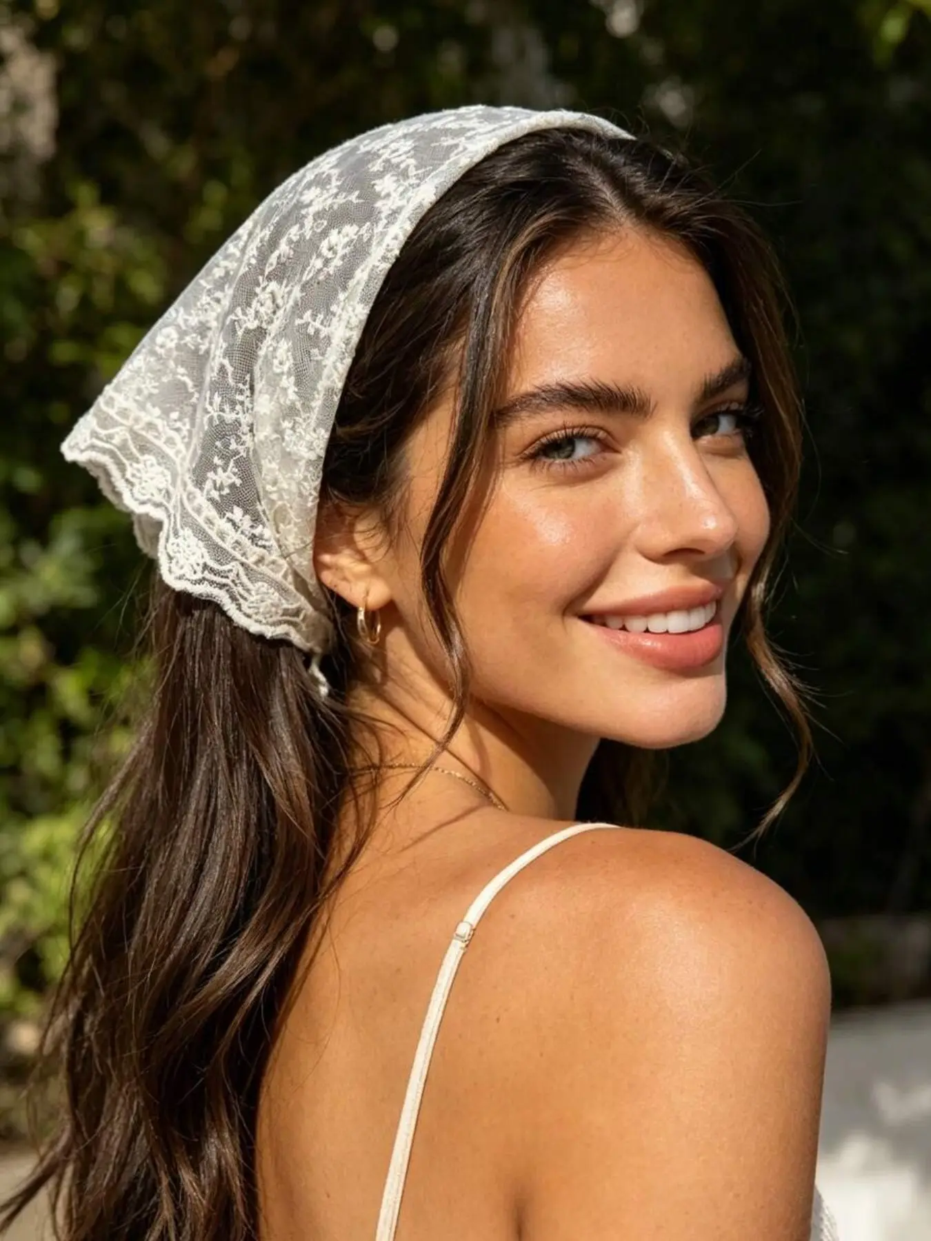 Fashion Boho Floral Lace Trim Triangle Scarf Headband, Women's Accessory for Vacation, Stylish Hair Tie, Trendy Headwear, Hair Scarves