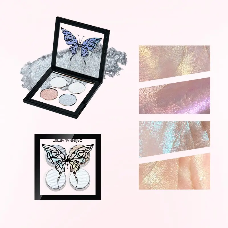 OR-AR Original Artist Super Flash 4-colors Chameleon Highlighter Gradient Metallic Magic Colors Luminous Face Contour & Brightener Palette Glam Face Palette Glowy Highlighter