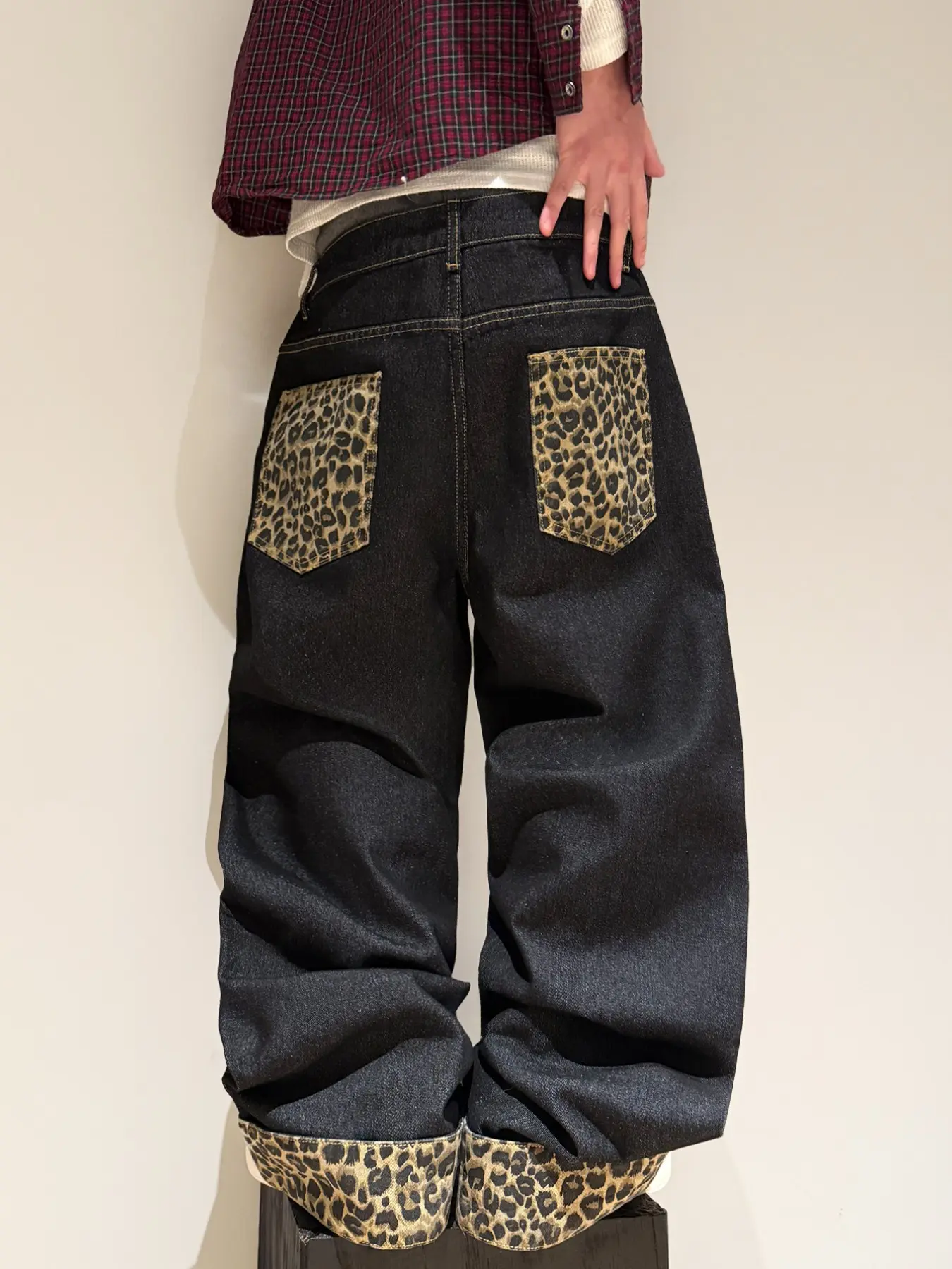 Men's Leopard Print Jeans, Y2K Street Style Loose-Fit Oversized Baggy Wide Leg Pants, Trendy Casual Long Trousers, Multiple Colors Available
