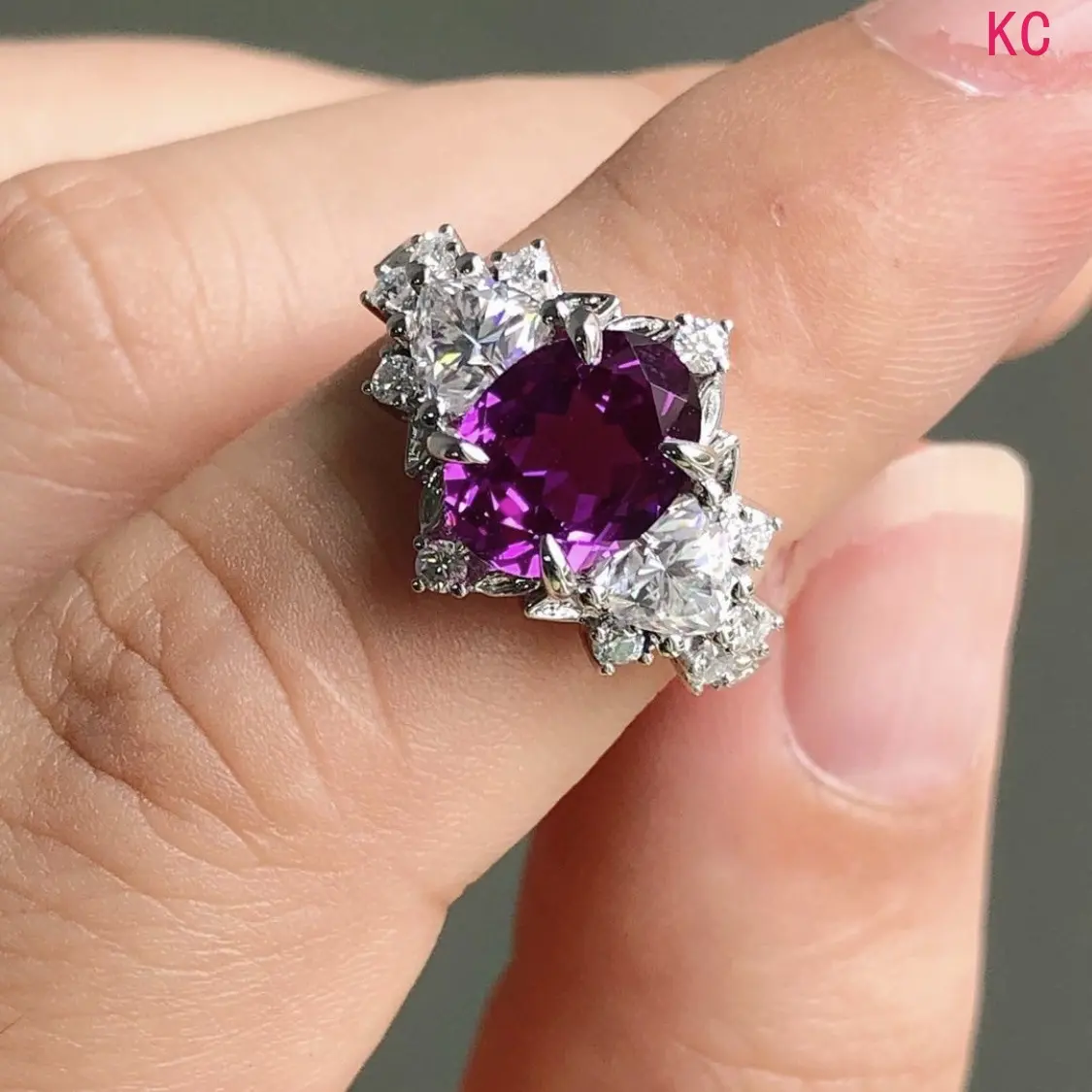 Alloy Ring Inlaid With Purple Zircon, Elegant Finger Jewelry For European American Women Engagement Occasion Wear