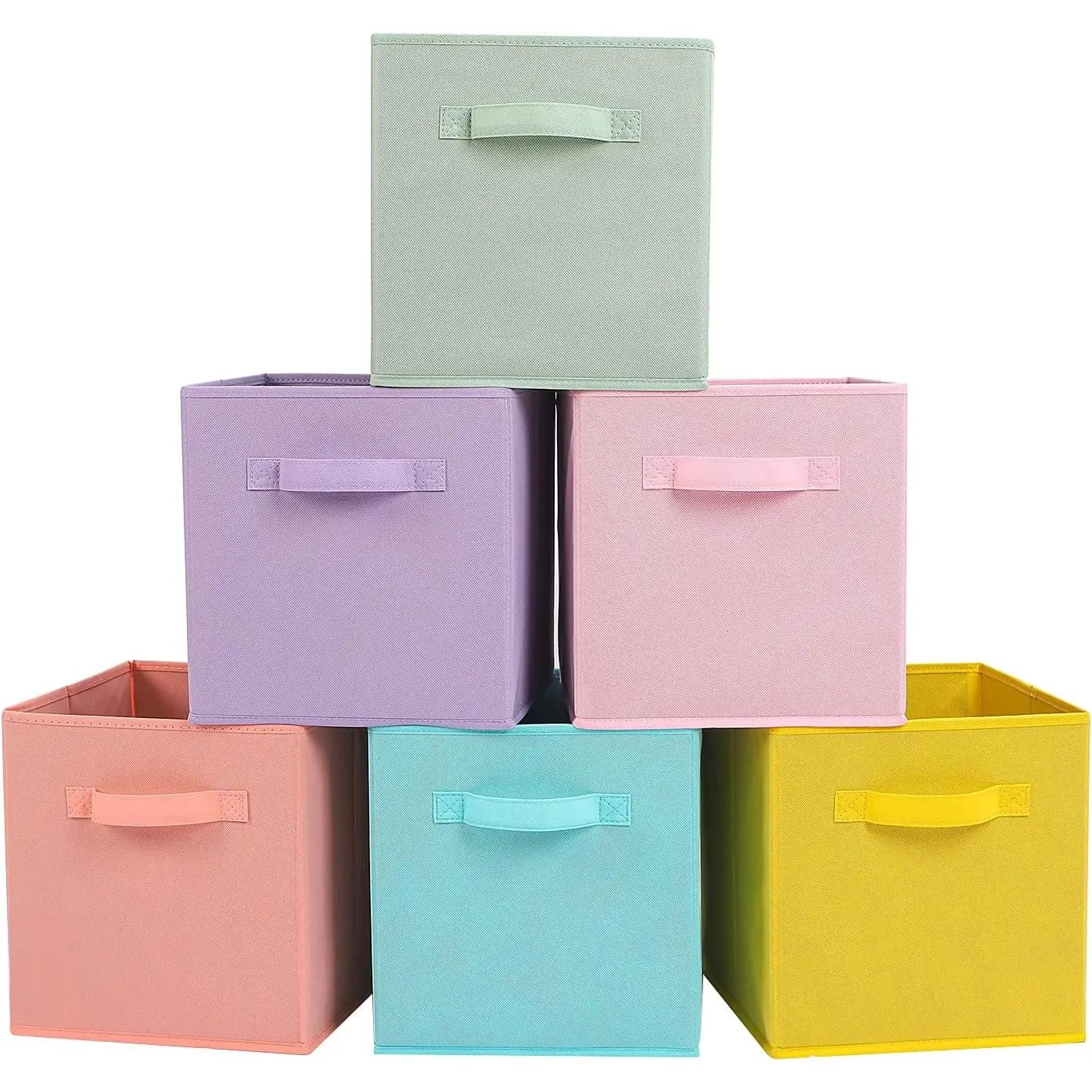 13x13x13 Inch Fabric Storage Bins 6 Pack Fun Colored Durable Storage Cubes with Handles Foldable Cube Baskets for Home, Kids Room, Closet and Toys Organization Multi Colors