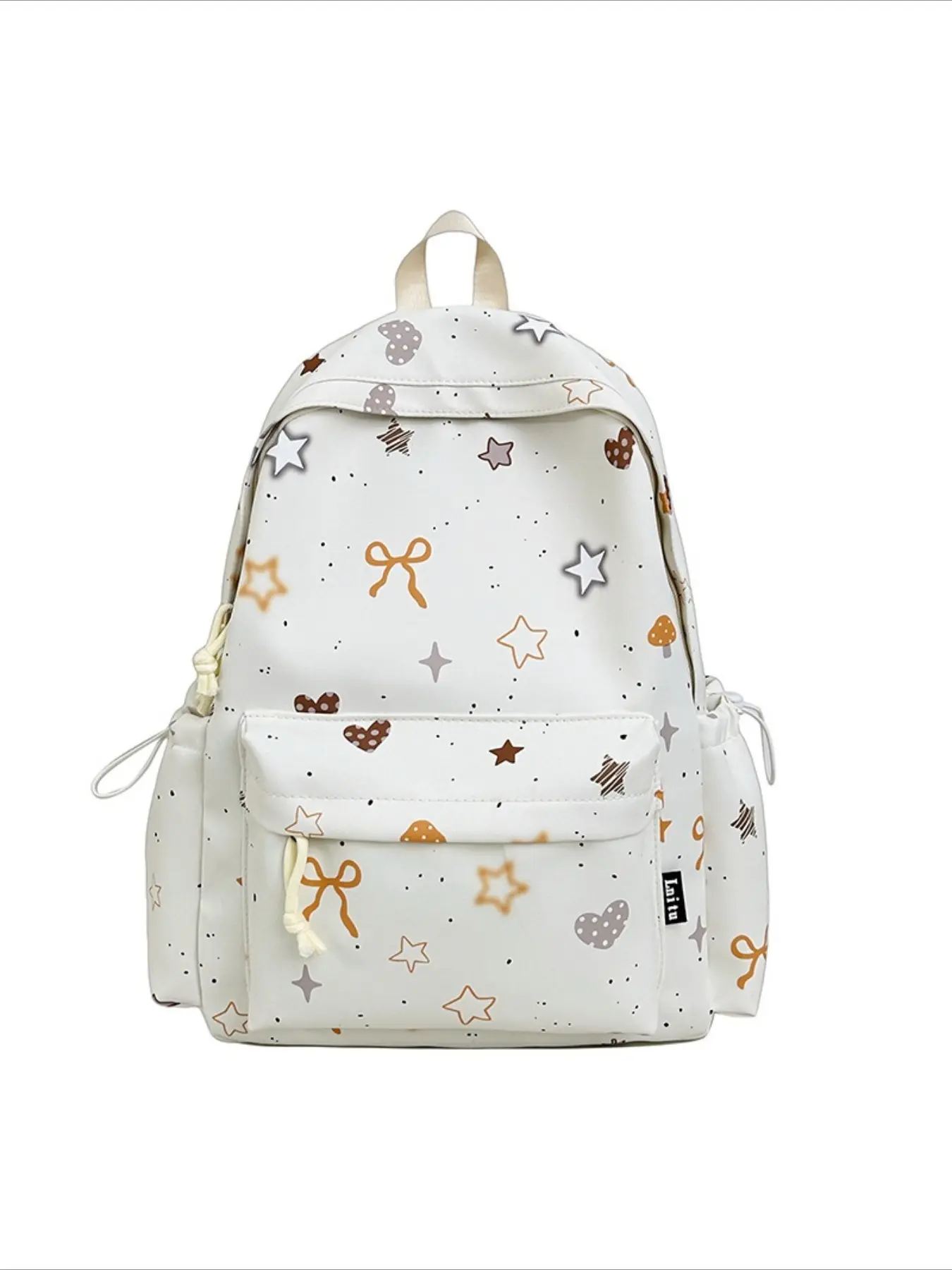Cute Star Heart Print Backpack for Women, Fresh Casual Large Capacity Student Bag, Lightweight Nylon Travel Backpack