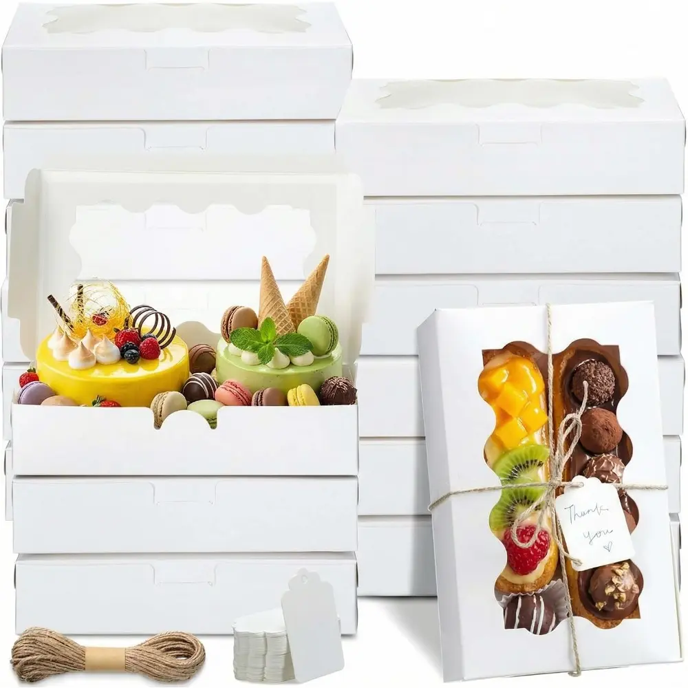 Ultimate Bulk Wedding & Party Packaging Essential! 60 Pack Clear Window Kraft Cookie Bakery Boxes, Full Set with Gift Tags & Jute Twine, Multi-Use Dessert Box For Cookies, Donuts, Candy & Mini Cakes