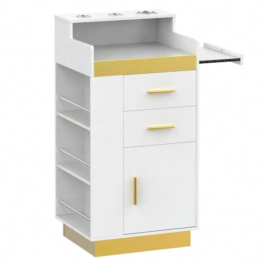 Salon Station Hair Stylist, Barber Station With 2 Drawers, Tool Holders, Slide-Out Tray & Cabinet, Salon Storage Systems Hair Styling Station Barbershop, Beauty Salon & Home