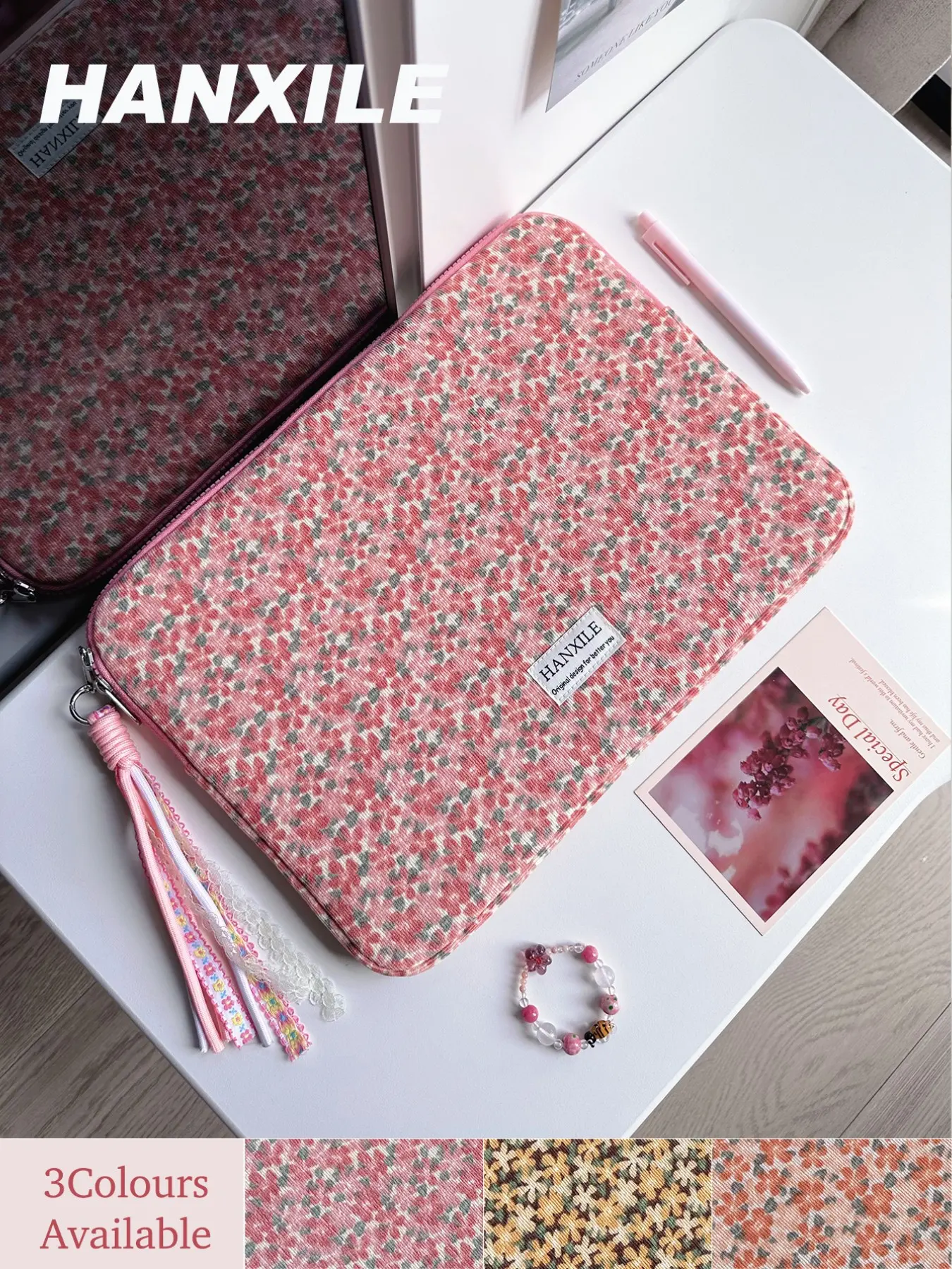 1 PC Cute Fringe Pendant Floral Laptop Bag, 11-15 Inch Computer Sleeve, iPad Protector, Stylish and Functional, Perfect for Daily Use