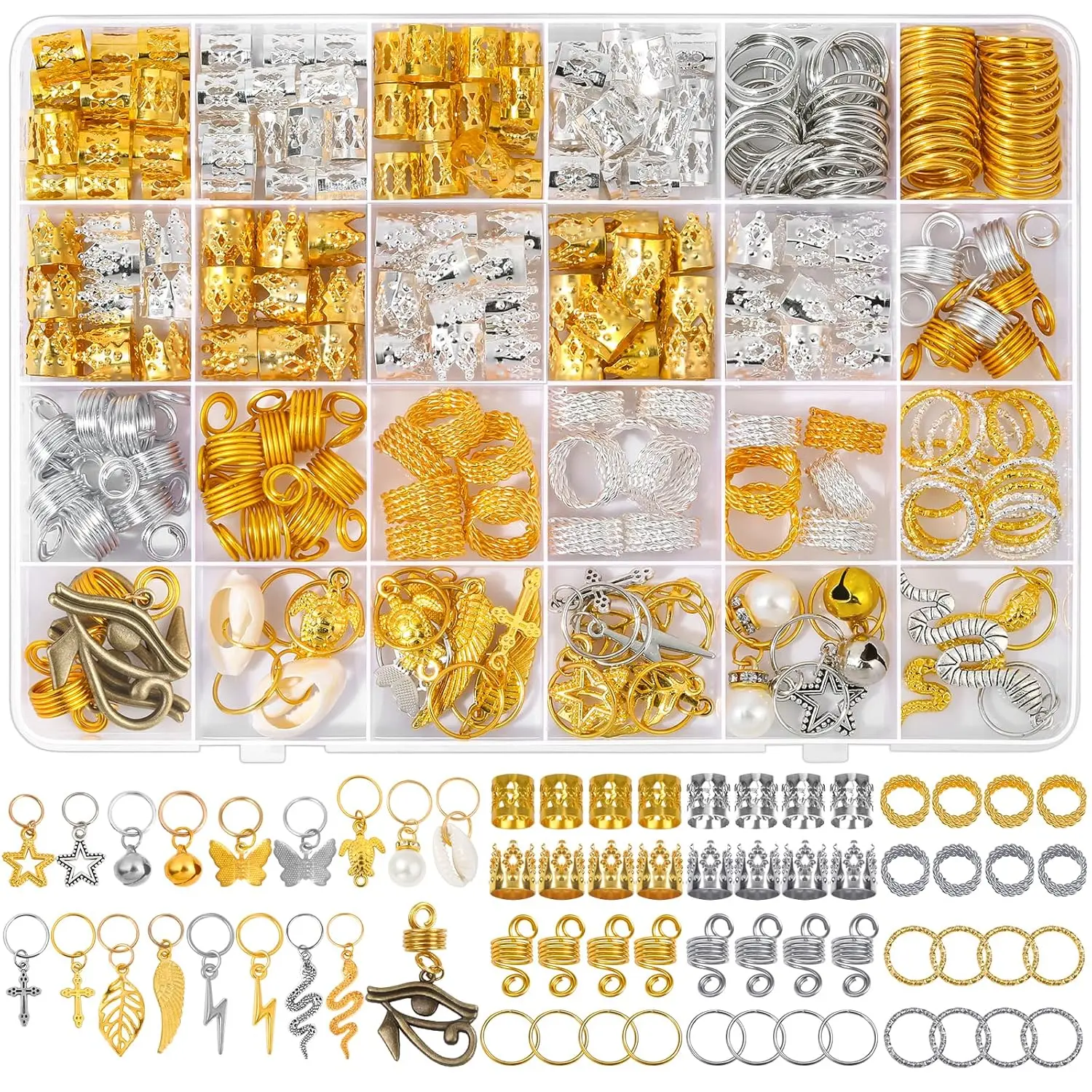 294Pcs Hair Jewelry for Braids Loc Jewelry for Hair Dreadlocks, Braid Accessories for Women Men, Gold Braid Accessories with Cuffs Charms Pendants