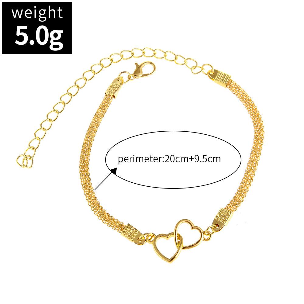 Gold Double Heart Anklet for Women, Interlocking Hearts Cuban Link Ankle Bracelet