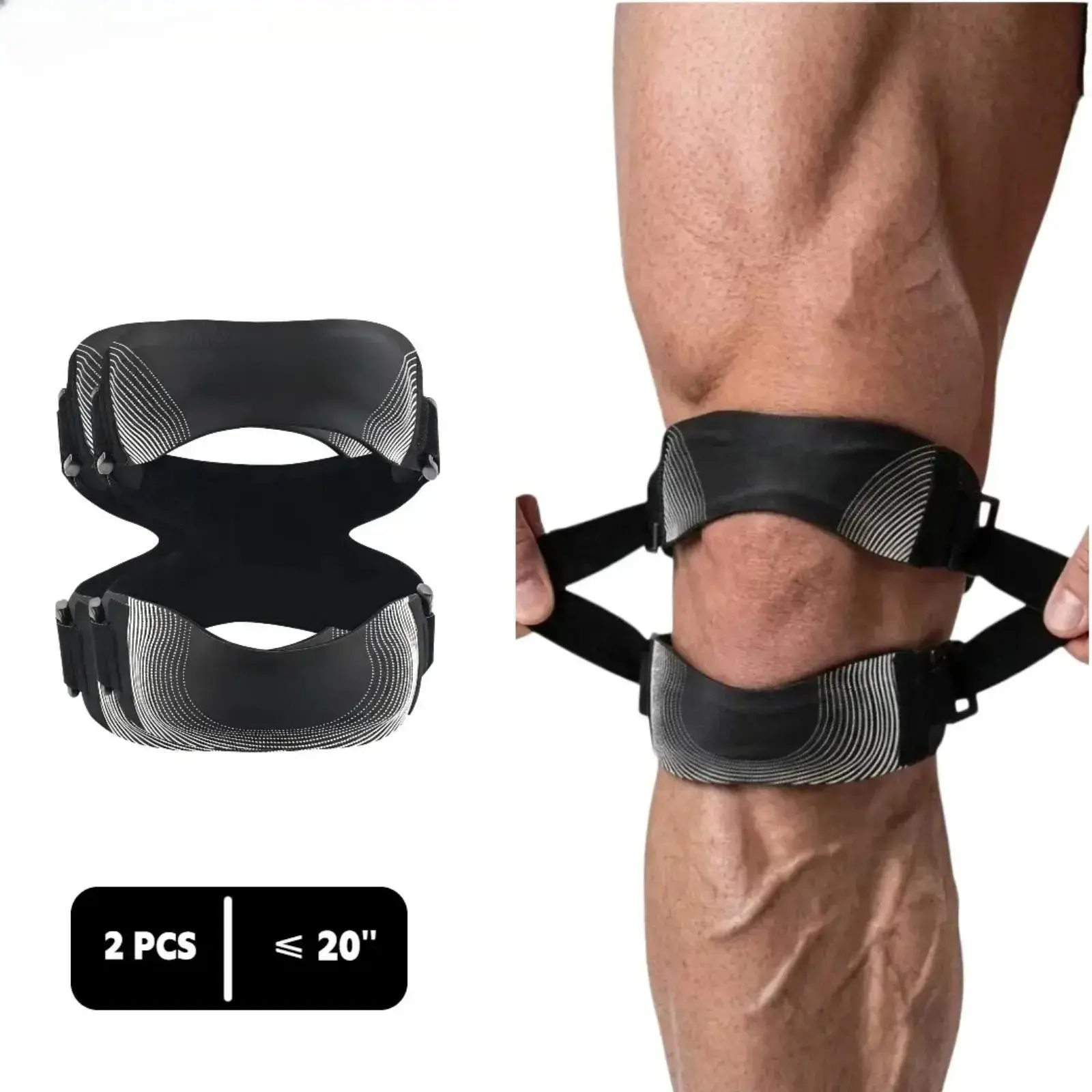 Unisex Adjustable Dual Patella Knee Strap (2-Pack) - Neoprene & Silicone Brace with Non-Slip Velcro, 360-Degree Stabilization, Dual Targeting - Universal Fit for Pickleball, Court Sports
