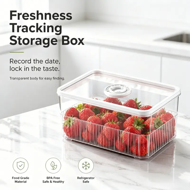 Refrigerator Freshness Tracking Container Clear Transparent Food Grade Storage Box Drain Tray Design For Strawberry Berry Vegetables