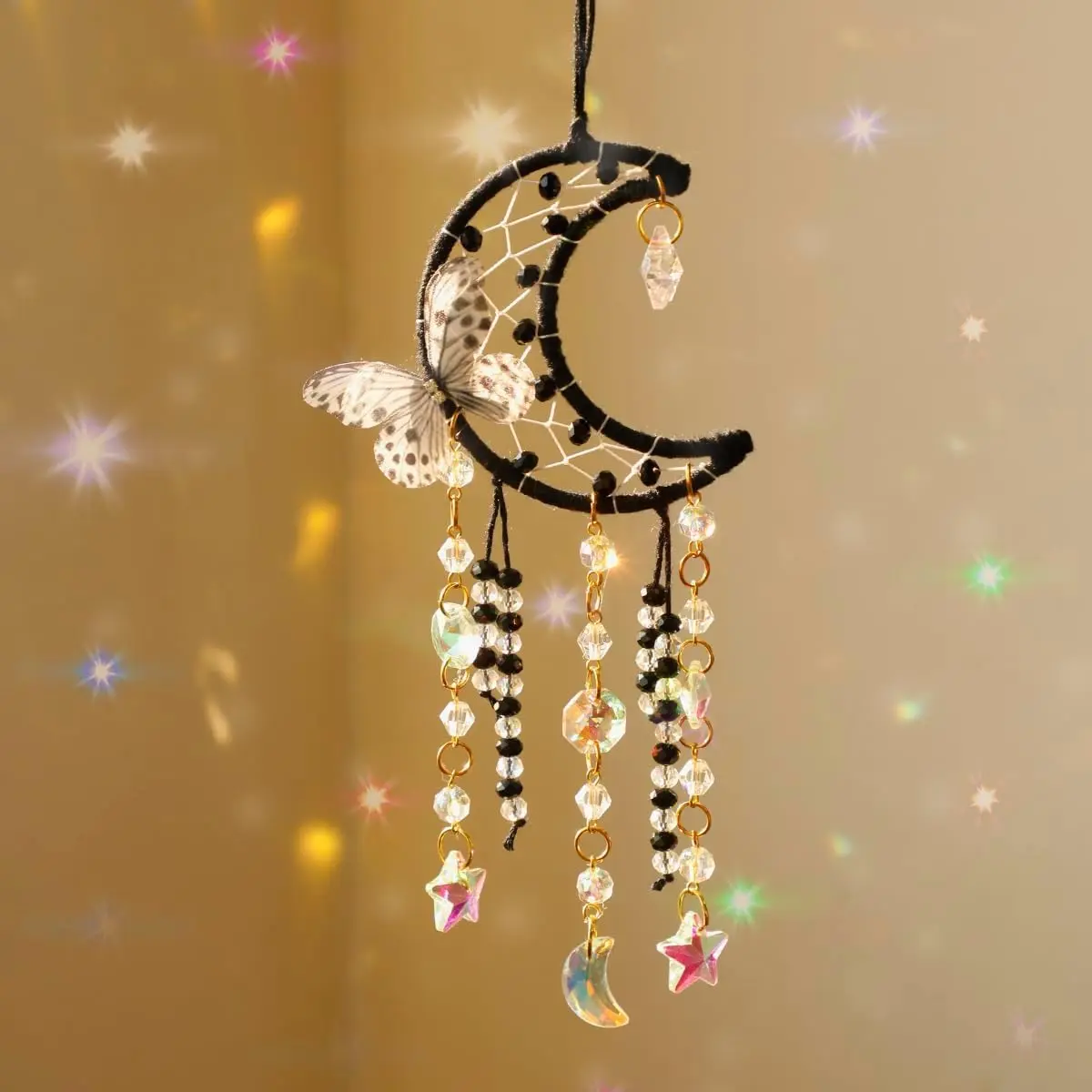 Dream Catcher for Girl Black Butterfly Small Suncatcher Room Decor | Boho  Prism Sun Catcher, Cute Mini  Charms, Fairy Moon Wall Decor for Bedroom Living Room , Rainbow Maker