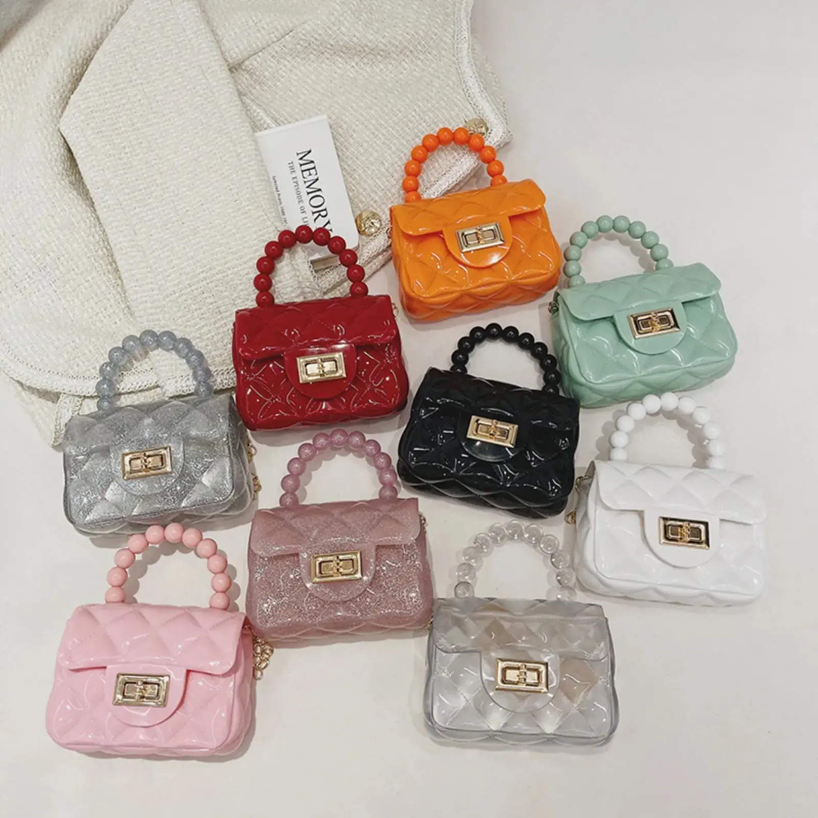Women’s 2026 Trendy Transparent Jelly Flap Bag – Mini Quilted Shoulder Purse with Beaded Handle, Cute Casual Satchel for Party, Daily Use & Fashion Outfits