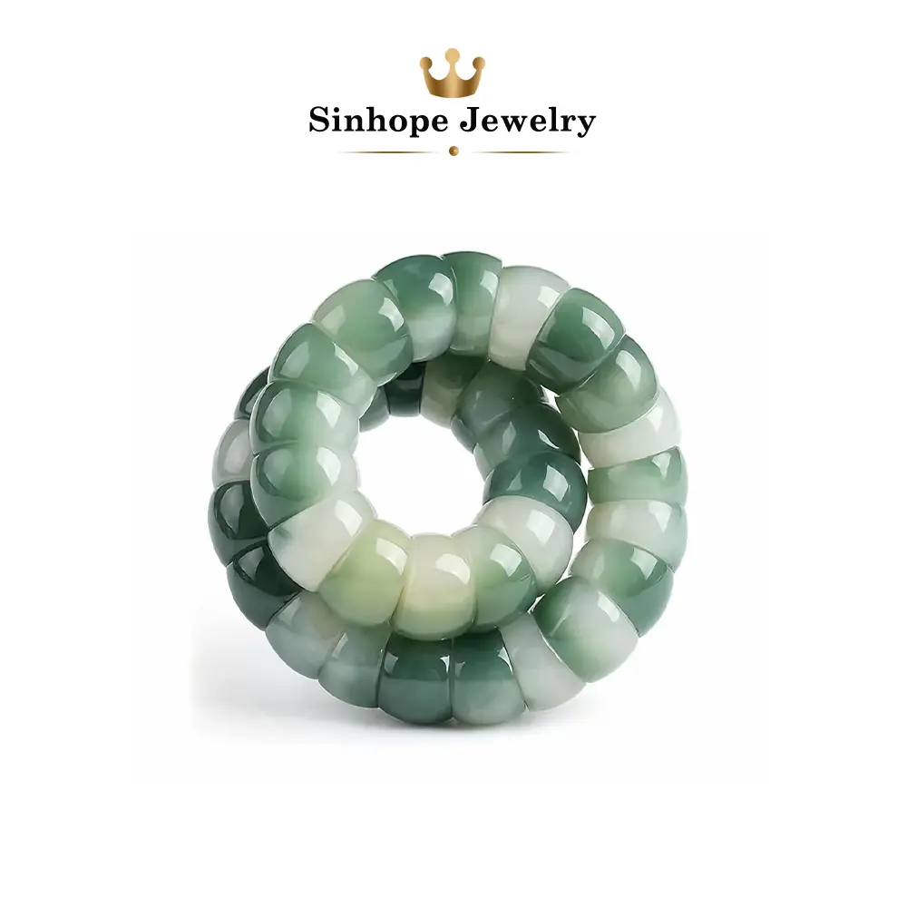 Natural Green White Jade Abacus Bead Bracelet, Vintage Healing Crystal Stone Stretch Bracelet, Chinese Style Barrel Bead Energy Bracelet, Meditation Calming Fashion Jewelry Gift for Men Women