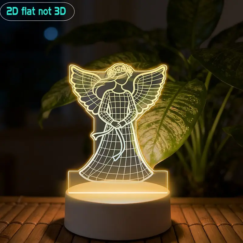 Acrylic Night Light Angel Design, Soft Warm Glow, Ideal for Bedroom and Kids Room, Healing Atmosphere, Christmas Gift