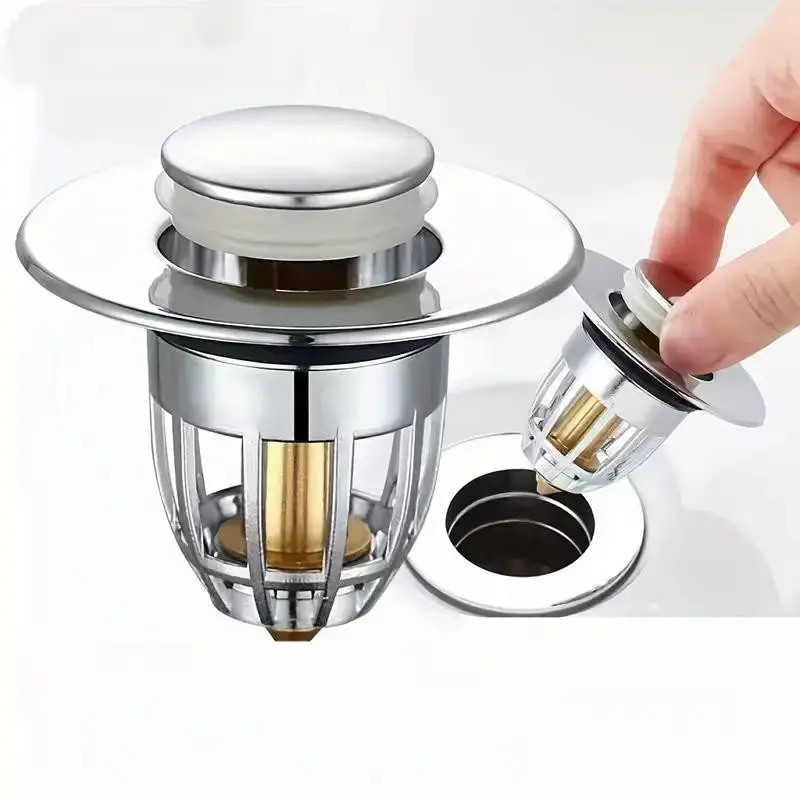 Universal Bathroom Sink Plug, Anti-Clog Drain Stopper, Press Type Bathtub Drain Stopper, Round Multifunction Water Stopper, Home Essentials, Easy Cleaning, Universal Fit, Durable Construction