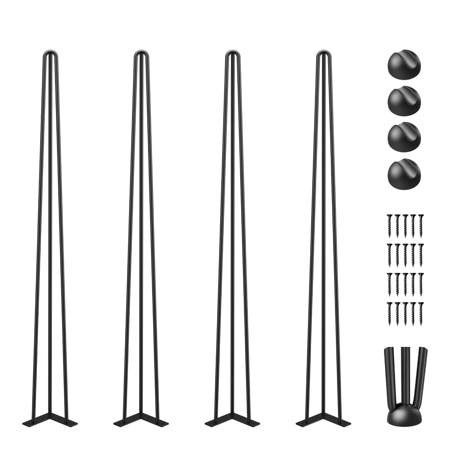 VEVOR Hairpin Table Legs 40 Black Set of 4 Desk Legs 880lbs Load Capacity (Each 220lbs) Hairpin Desk Legs 3 Rods for Bench Desk Dining End Table Chairs Carbon Steel DIY Heavy Duty Furniture Legs