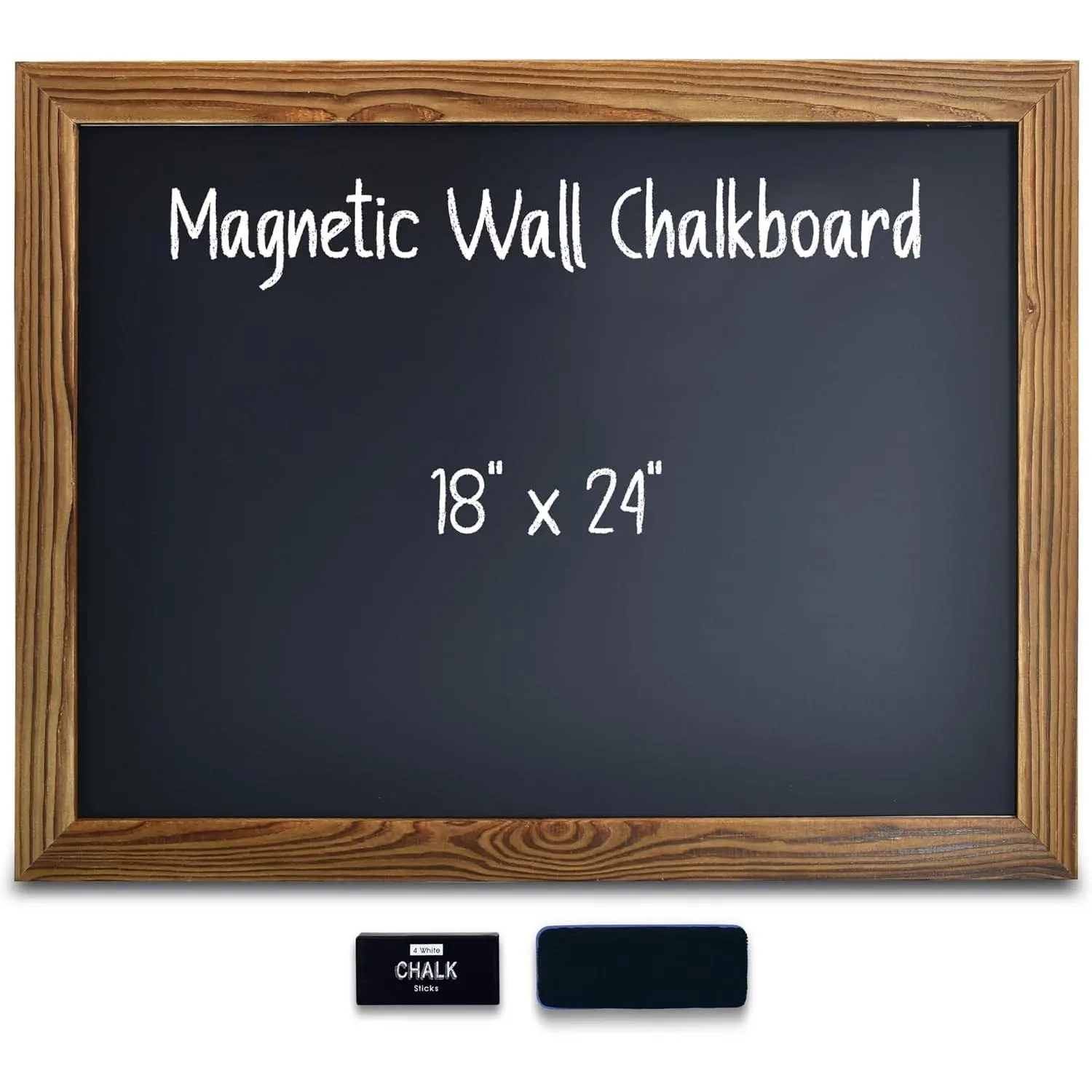 Magnetic Wall Chalkboard, Large Size 18" x 24", Rustic Wood Frame, Chalkboard Sign, Vertical or Horizontal Wall Mount, Includes Chalk and Eraser,(Rustic Brown)