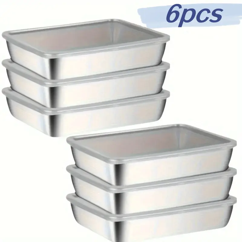 6pcs Thickened Stainless Steel Food Storage Container Set with Thickened Leak-Proof Lids - Healthy & Protein Meal Prep Essential, Kitchen Organization Tool (Set Includes Lids, 6 Pieces Equivalent), 6Pcs（Thickened）＋Lid（Thickened）