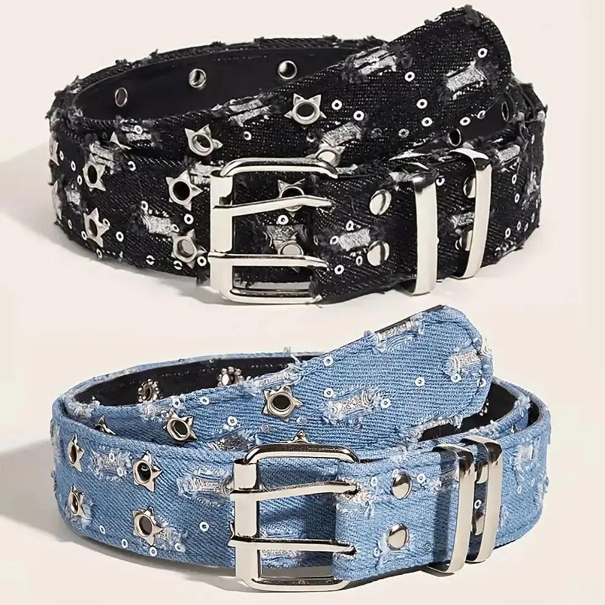 Y2K Punk Star Buckle Belt – Black Denim Waist Belt for Men & Women Hip Hop Streetwear