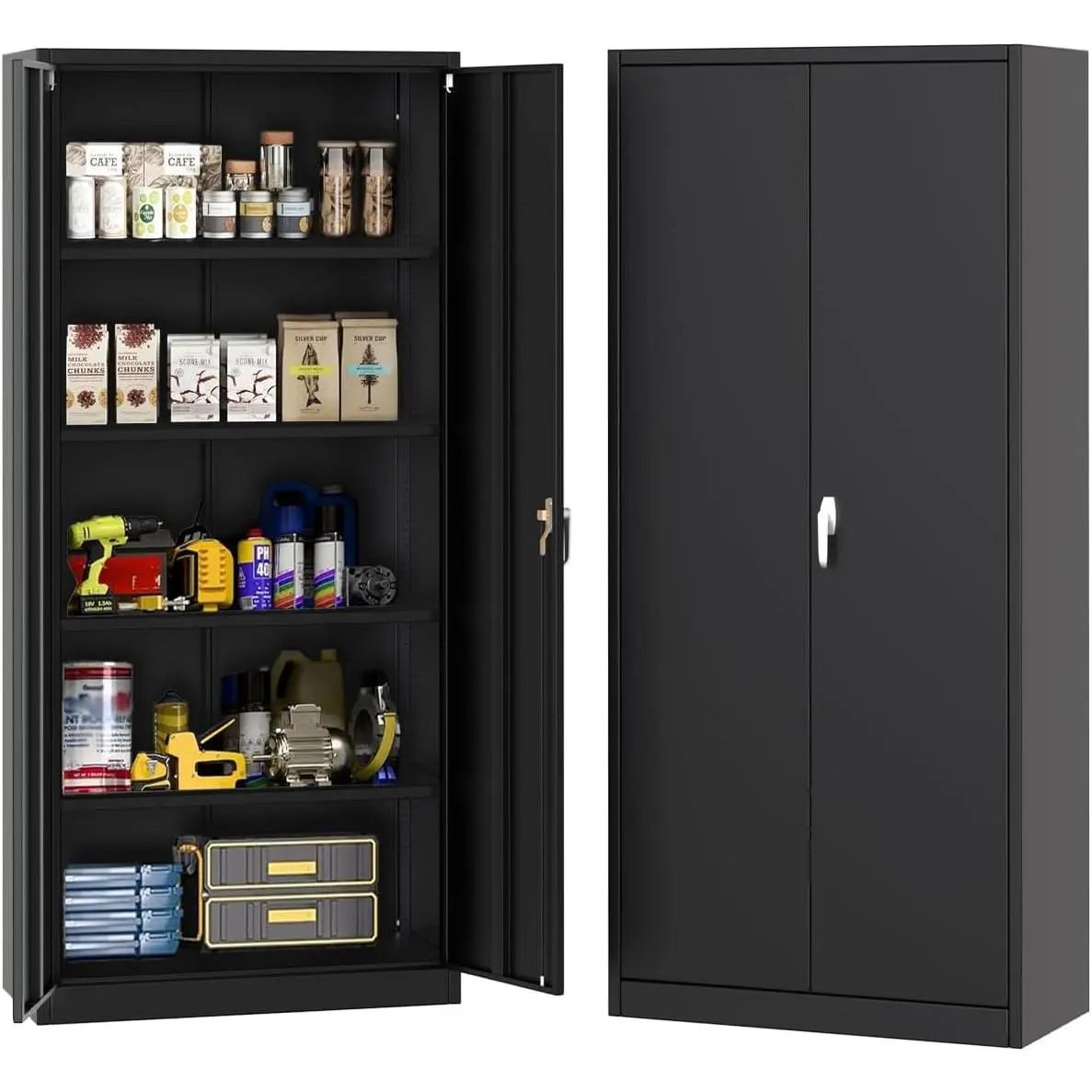 Heavy Duty Mobile Metal Storage Cabinet with Locking Doors and Adjustable Shelves, Rolling Steel Organizer for Secure File and Tool Storage in Home, Office, Garage, Workshop